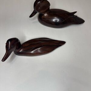 Handcrafted Wooden Duck Figurines - Brown 2 piece